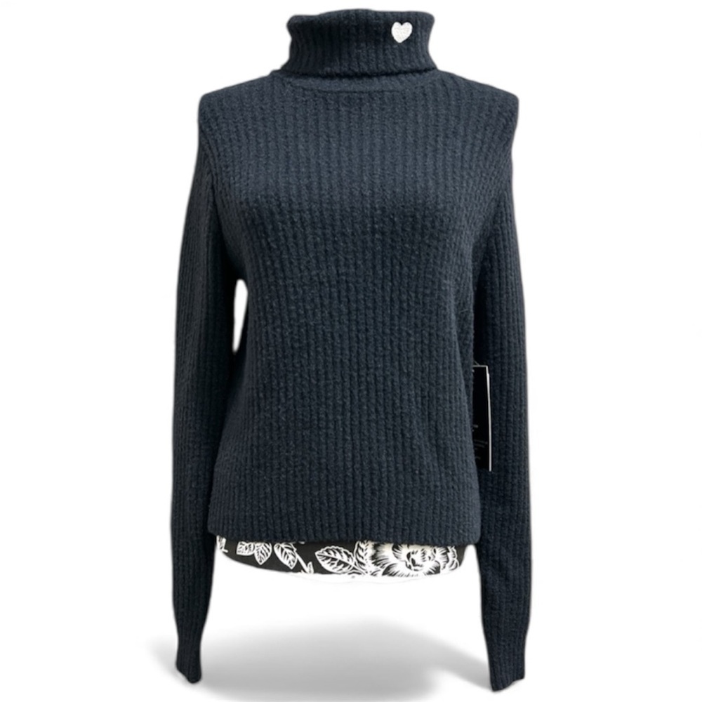 Broadway 38 Black Heart Turtleneck Sweater – NWT – Size M